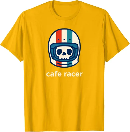 Vista 43 de Cafe Racer Moda Simple Casco Diseño Motocicleta Camiseta Negro