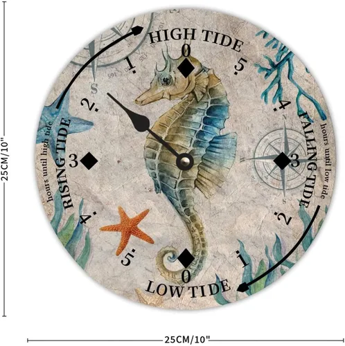 Vista 6 de Ocean Hippocampus Reloj de marea de madera, 10 pulgadas, reloj de pared, unisex, pantalla analógica, funciona con pilas Estilo-7