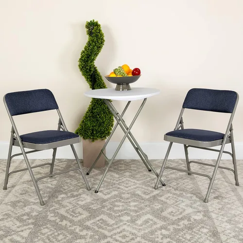 Vista 11 de EMMA + OLIVER Paquete de 2 sillas plegables de metal de tela beige curvada con triple refuerzo Triple Braced, Double-Hinged, Fabric Upholstery
