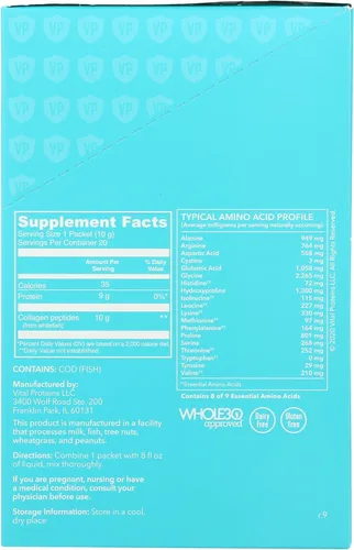 Vista 4 de Vital Proteins Péptidos de colágeno marino, 0.35 oz (paquete de 20)