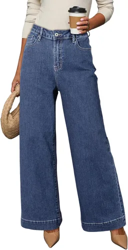 Vista 23 de Dokotoo Pantalones de mezclilla casuales de cintura alta para mujer Marrón