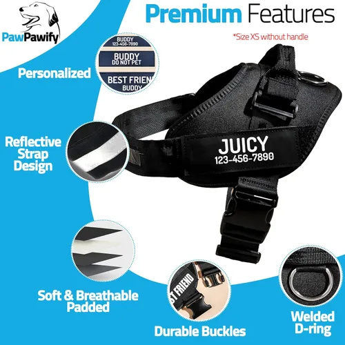 Vista 2 de Arnés personalizado sin tirones para perro con 2 parches personalizados para nombre y teléfono, chaleco reflectante transpirable para mascotas