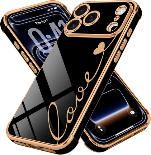 Vista 37 de LCHULLE Funda compatible con iPhone 12 para mujeres y niñas, bonito diseño de corazón de amor con enchapado de lujo, cubierta de TPU suave a prueba