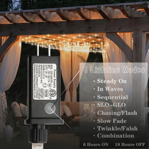Vista 5 de Luces de red LED, 270L 10×10 pies luces de malla al aire libre para patio, pérgolas 270 luces LED de red de 10 × 10 pies conectables
