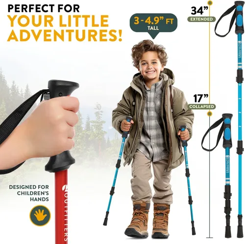 Vista 5 de Bastones de trekking para niños y bastones de senderismo plegables de la marca USA – Ultra fuertes y ligeros – Bastones de senderismo de aluminio