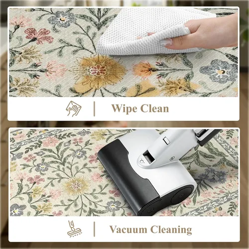 Vista 5 de Collive Tapete Anti Fatiga para Piso de Cocina, Tapetes de Cocina con Diseño Floral Primaveral para Piso Juego de 2, Alfombras para Fregadero Beige