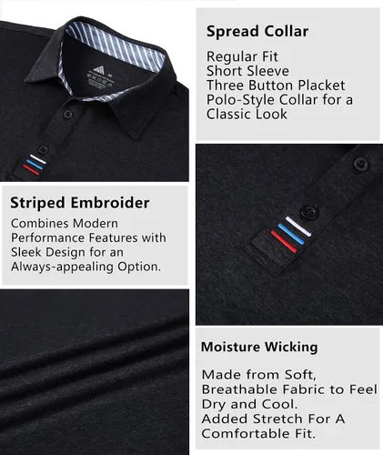 Vista 2 de V VALANCH Polo para hombre casual manga larga polo de golf absorbe la humedad cuello