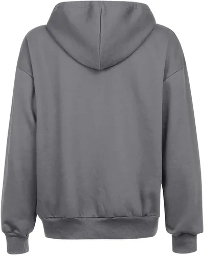 Vista 3 de Sudaderas con capucha con cremallera para mujer, abrigos casuales de gran tamaño, ajuste holgado, con cordón, chaquetas de color sólido para otoño