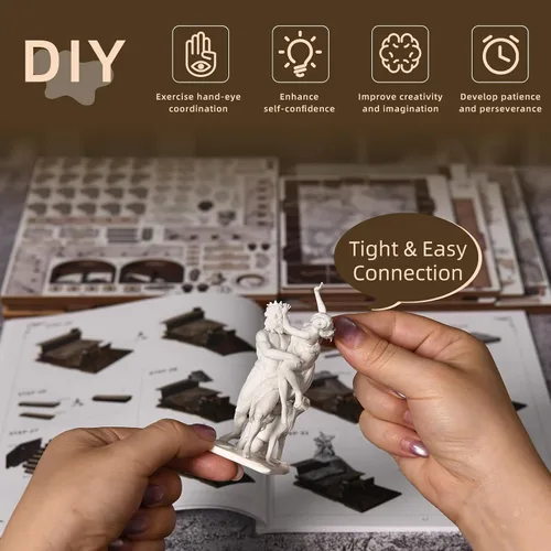Vista 7 de CCCDF - Kit de manualidades para rincón de lectura de biblioteca, kit de casa de muñecas en miniatura, rompecabezas de madera 3D con luces LED