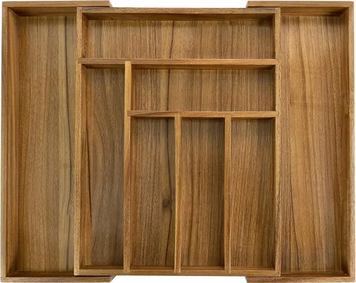 Vista 10 de EcoFives Organizador de cubiertos de acacia de lujo, organizador de cajones de cocina, soporte para utensilios y organizador de cubiertos