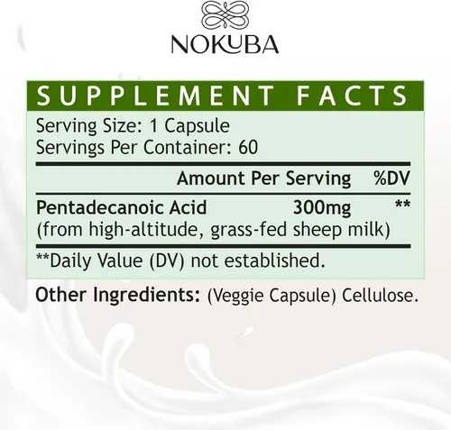 Vista 2 de Ácido pentadecanoico C15:0 Suplementos 300mg de leche de oveja de alta altitud 60 cápsulas