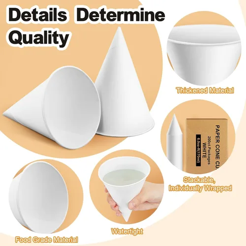 Vista 3 de Roshtia 100 tazas de cono de papel de 6 onzas gruesas desechables para hielo afeitado, dispensador de enfriador de agua para granizados