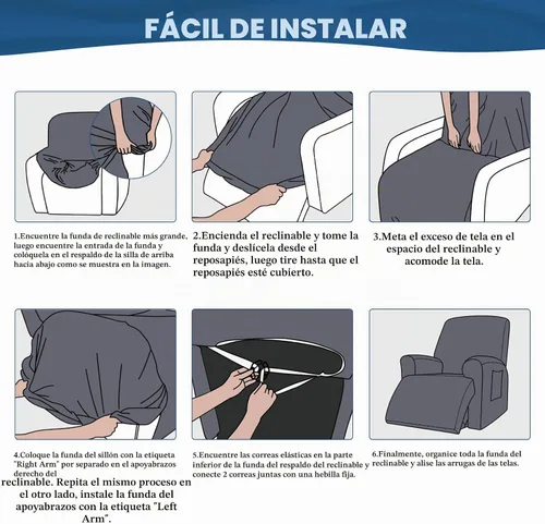 Vista 6 de TAOCOCO Fundas Elásticas para Sillones Reclinables de 3 Piezas Fundas Sólidas para Muebles Funda para Sillón Reclinable Fundas Deslizables con Azul