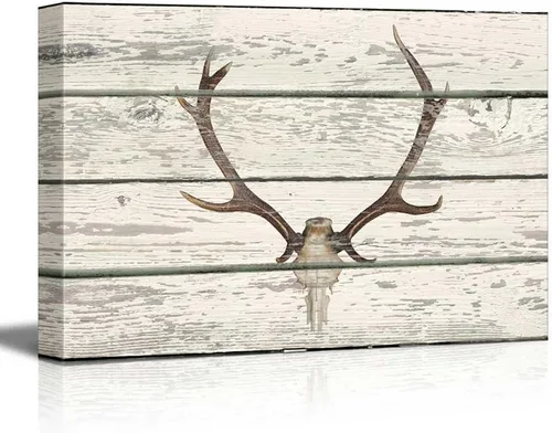 Vista 18 de wall26 - Obra de arte con estampado de madera de ciervo en bosque de abedules - Lienzo rústico para pared, arte para el hogar - 16 x 24 pulgadas
