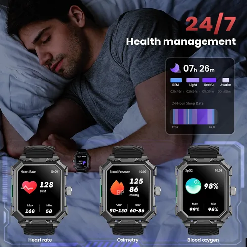 Vista 5 de Rogbid Relojes inteligentes militares para hombres, 2.06 pulgadas AMOLED IP68 impermeable Smartwatch para Android iOS, contestar/hacer llamadas