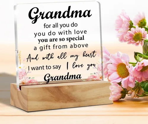 Vista 3 de Thoughtful Grandma Gift Nana Gifts - Decoración de escritorio floral con texto en inglés "I Love You Grandature", placa cuadrada de acrílico