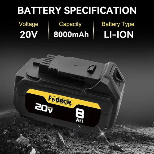 Vista 2 de 8.0Ah 20 voltios de repuesto para batería Dewalt 20V Max compatible con baterías Dewalt DCB200 DCB204 DCB206 DCB201 DCB203 DCB181 DCB180 paquete de 2