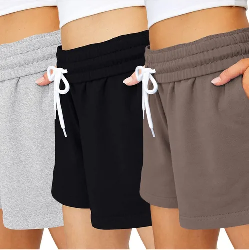 Vista 68 de AUTOMET Pantalones cortos deportivos para mujer, estilo casual, con cordón, cómodos, elásticos, de cintura alta, con bolsillos