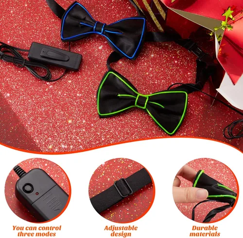 Vista 4 de Hercicy Pajarita iluminada para hombres, corbatín de neón LED, corbatas divertidas, para niños, niñas y mujeres, disfraz de fiesta que brilla