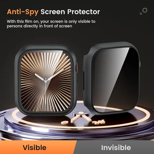Vista 4 de Goton Funda impermeable con protector de pantalla para Apple Watch, película de vidrio templado antiespía para iWatch, carcasa de policarbonato