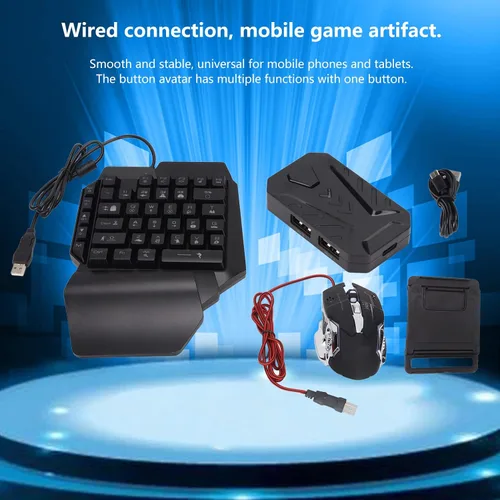 Vista 3 de Combo de teclado RGB para juegos con una sola mano, mouse y convertidor combinado, teclado retroiluminado LED de 39 teclas, juego de mouse