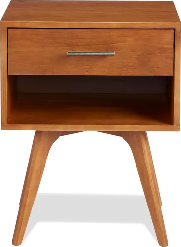 Vista 7 de Mesita de noche moderna de mediados de siglo con un cajón/construida de madera maciza/acabado castañón