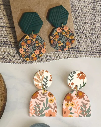 Vista 3 de Puocaon Papel de transferencia para arcilla polimérica, 4 diseños, 20 piezas de papel de transferencia retro de arcilla de flores para aretes