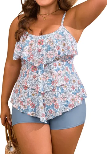 Vista 27 de B2prity Traje de baño tankini de talla grande para mujer, con control de 01