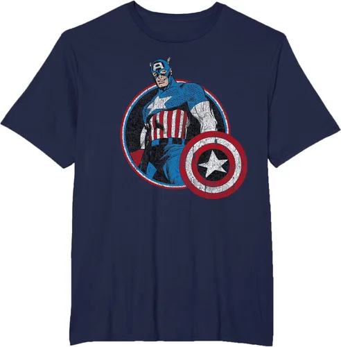 Vista 15 de Marvel Avengers Vintage Capitán América Comic Hero Retrato Camiseta Pequeña Negro