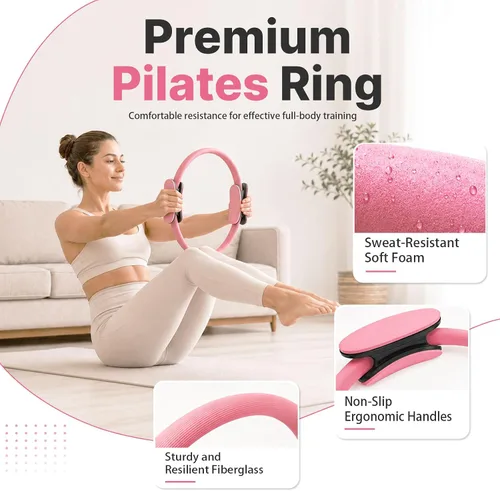 Vista 4 de Kit de pilates para entrenamientos en casa - Juego de equipo de pilates de Conjunto de Pilates Rosa