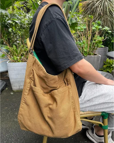 Vista 3 de Bolso bandolera de lona para mujeres y hombres, con múltiples bolsillos, casual, bolso de mensajero, viajes, trabajo