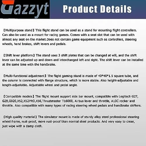 Vista 7 de Gazzyt Flight Racing Simulator Stand with Multiple Shift Panels Fit for Logitech G29 G920 G923,Thrustmaster X52 X56,Fanatec,Hotas Warthog,racing