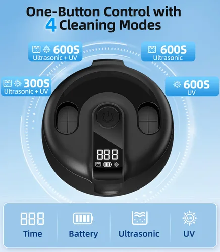 Vista 4 de Limpiador ultrasónico de retenedores 48 kHz, limpiador ultrasónico de joyas portátil con temporizador digital y 6.8 fl oz para alineador