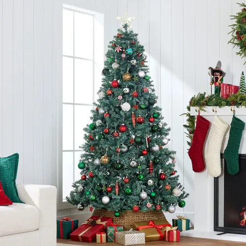 Vista 3 de Best Choice Products Árbol de Navidad de abeto azul preiluminado, decoración artificial con bisagras completas, 100 luces incandescentes blancas