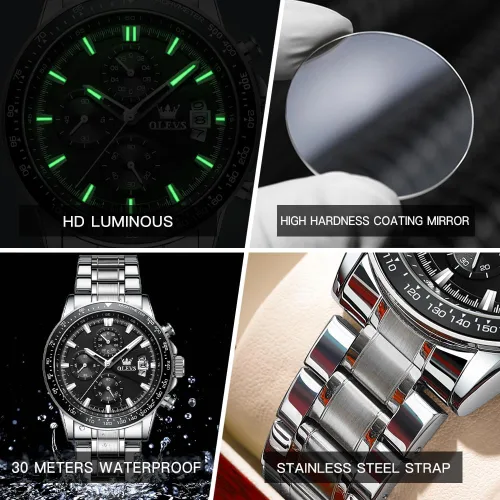 Vista 3 de OLEVS Watch for Men, Fashion Business Dress Mens Watches, Luminous Date Stainless Steel Waterproof Analog Two Tone Casual Quartz Wristwatch