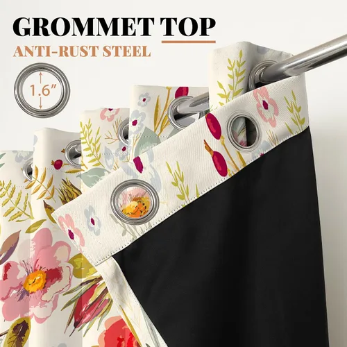 Vista 5 de Renaiss Cortinas opacas botánicas florales para ventana de dormitorio, con ojales, aislamiento térmico, para cocina, juego de 2 paneles de 29