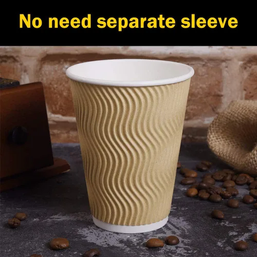 Vista 4 de SPRINGPACK Tazas de café de papel desechables con tapas, paquete de 100 tazas de café con aislamiento de pared ondulada de 12 onzas para bebidas