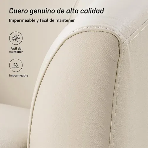 Vista 4 de HULALA HOME Silla giratoria de cuero genuino con base de madera maciza Beige