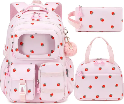 Vista 9 de AO ALI VICTORY - Mochila para niñas con lonchera, mochilas escolares para niños y niñas de escuela primaria y secundaria, lindo juego de mochilas