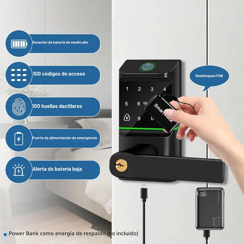 Vista 5 de Cerradura de puerta automática de entrada sin llave, cerradura inteligente con perilla de puerta, huella digital biométrica, código de acceso