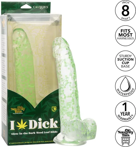 Vista 3 de CalExotics Naughty Bits I Leaf Dick Dick - Consolador de hojas de hierba que brilla en la oscuridad - SE-4410-64-3