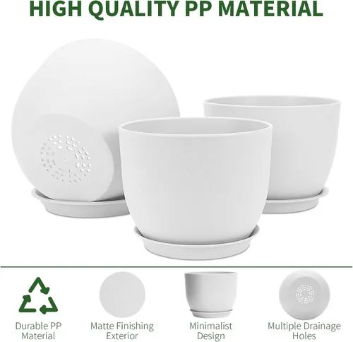 Vista 5 de Macetas de plástico de 12/10/9 pulgadas para plantas de interior Macetas grandes y macetas para decoración del hogar y el jardín