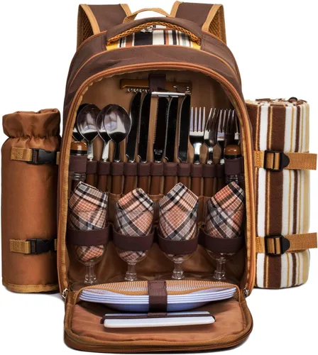 Vista 21 de apollo walker - Mochila para picnic para 2 personas con compartimento refrigerado, soporte desmontable para botella/vino, manta de forro polar