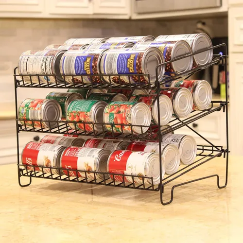 Vista 4 de FixtureDisplays® Estante de alambre de 3 niveles, organizador de latas, dispensador de tarros para armario de cocina, encimera, despensa, 16