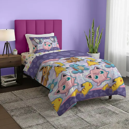 Vista 10 de Northwest Pokemon - Juego de cama individual en una bolsa, Pikachu Squirtle Eevee Charmander, ropa de cama de anime para niñas y niños, escuadrón