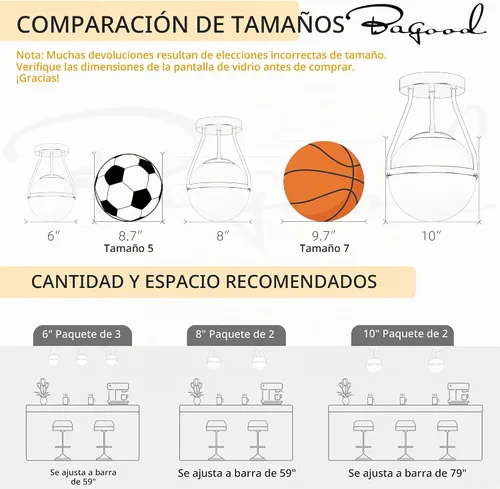 Vista 7 de Bagood Lámpara de techo semiempotrada con forma de globo de mediados de siglo, moderna lámpara de techo de globo de 6" con pantalla de vidrio Negro