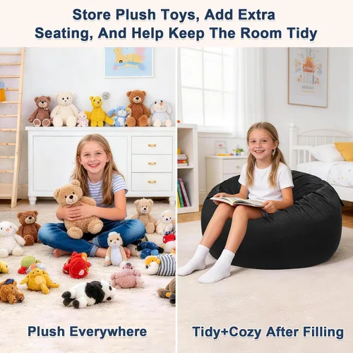 Vista 6 de Lukeight - Puf de almacenamiento de animales de peluche para niños, funda para puf de dinosaurio con cremallera para organizar la habitación
