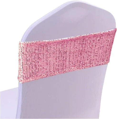 Vista 11 de Fajas para sillas de lentejuelas de alta elasticidad con brillantes y suaves, material de lentejuelas brillantes, lazos para sillas de decoración