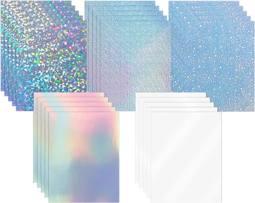 Vista 11 de Papel adhesivo holográfico para impresora de inyección de tinta y láser, 8.5 x 11 pulgadas, vinilo imprimible, autoadhesivo, impermeable, arcoíris 4