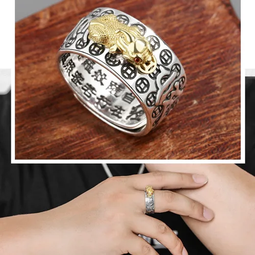Vista 4 de Anillo ajustable de plata 990 Feng Shui PiXiu Xiangyun MANI Mantra Protection Wealth Ring, no conocido